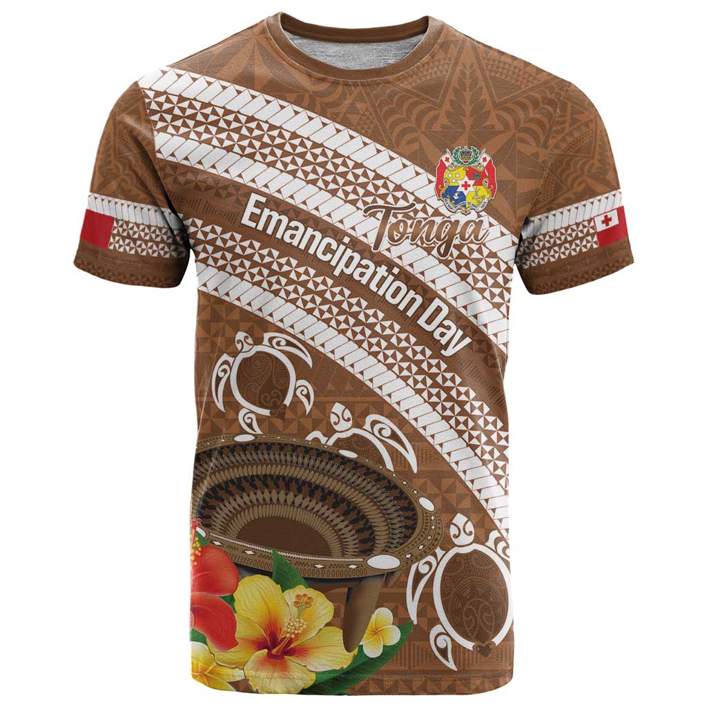 Kingdom Of Tonga Emancipation Day T Shirt Tongan Ngatu With Kumete Brown