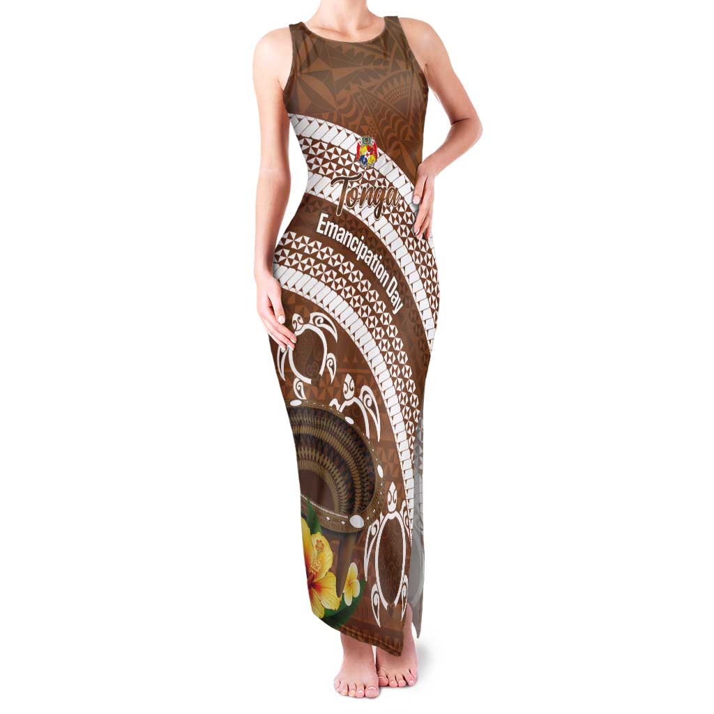 Kingdom Of Tonga Emancipation Day Tank Maxi Dress Tongan Ngatu With Kumete Brown