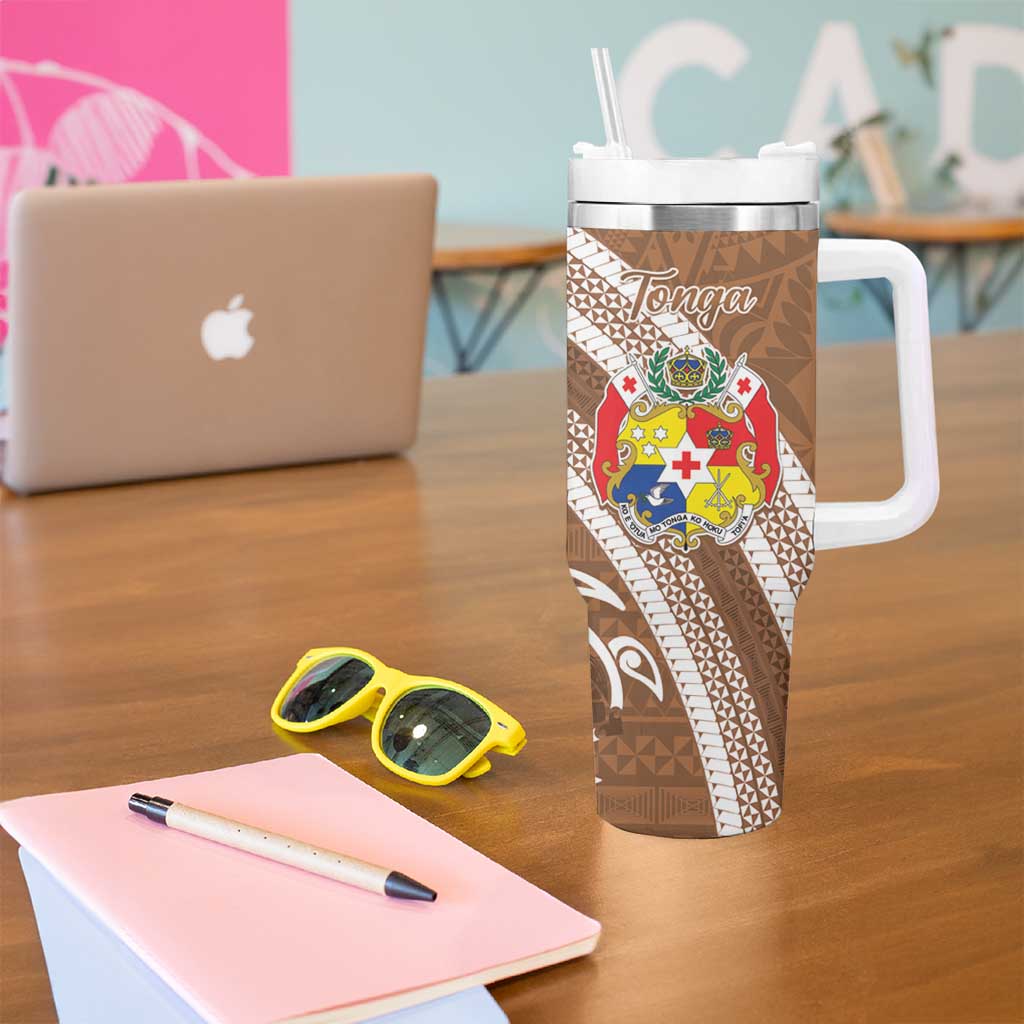 Kingdom Of Tonga Emancipation Day Tumbler With Handle Tongan Ngatu With Kumete Brown