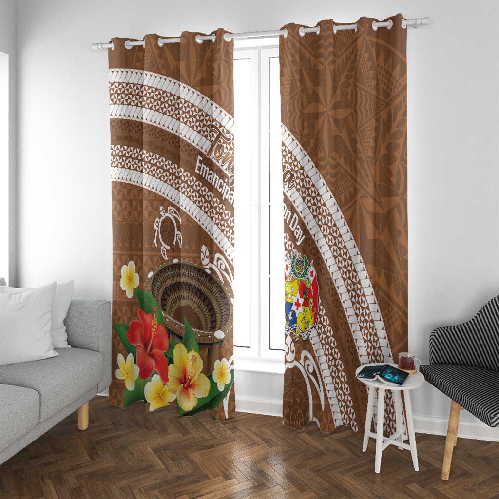 Kingdom Of Tonga Emancipation Day Window Curtain Tongan Ngatu With Kumete Brown