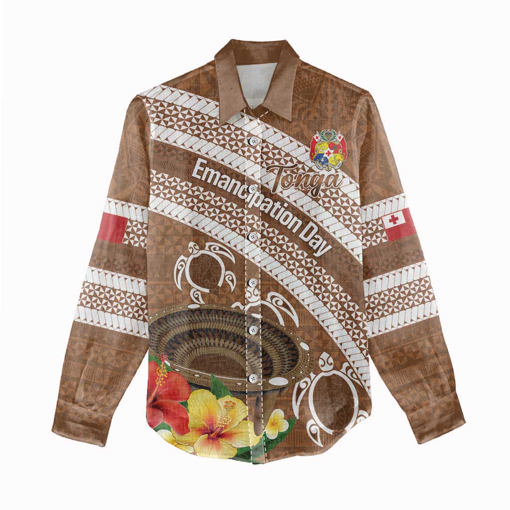 Kingdom Of Tonga Emancipation Day Women Casual Shirt Tongan Ngatu With Kumete Brown