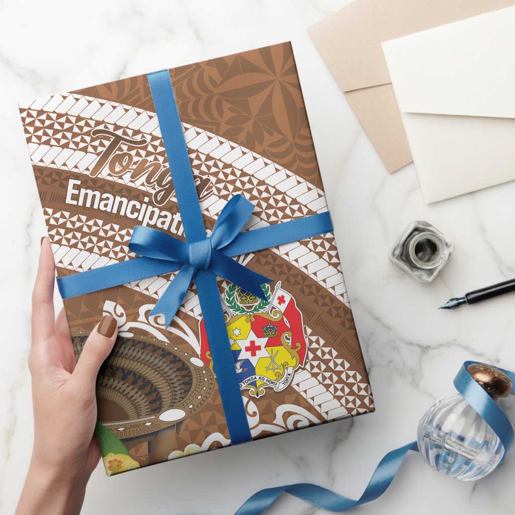 Kingdom Of Tonga Emancipation Day Wrapping Paper Tongan Ngatu With Kumete Brown - Polynesian Pride