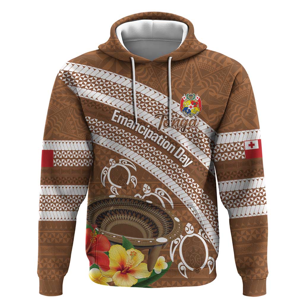 Kingdom Of Tonga Emancipation Day Zip Hoodie Tongan Ngatu With Kumete Brown