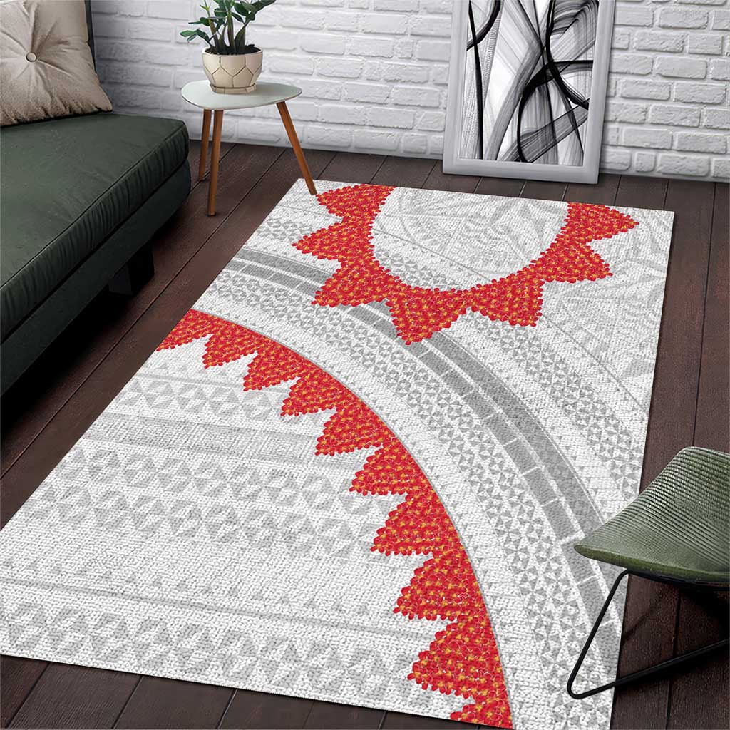 Tonga White Sunday Area Rug Heilala Flowers Tongan Ngatu Pattern