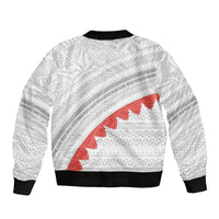 Tonga White Sunday Bomber Jacket Heilala Flowers Tongan Ngatu Pattern