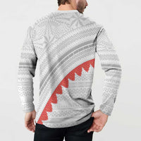 Tonga White Sunday Button Sweatshirt Heilala Flowers Tongan Ngatu Pattern LT14 - Polynesian Pride