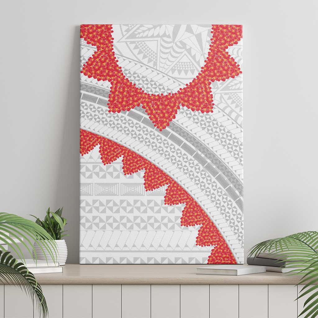 Tonga White Sunday Canvas Wall Art Heilala Flowers Tongan Ngatu Pattern