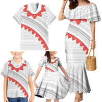 Tonga White Sunday Family Matching Mermaid Dress and Hawaiian Shirt Heilala Flowers Tongan Ngatu Pattern