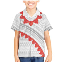 Tonga White Sunday Family Matching Mermaid Dress and Hawaiian Shirt Heilala Flowers Tongan Ngatu Pattern