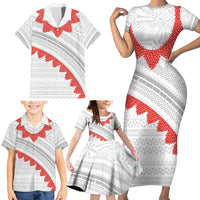 Tonga White Sunday Family Matching Short Sleeve Bodycon Dress and Hawaiian Shirt Heilala Flowers Tongan Ngatu Pattern