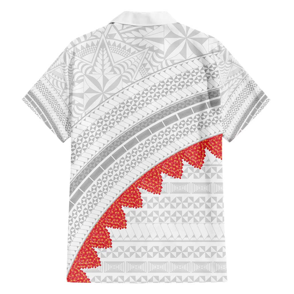 Tonga White Sunday Family Matching Short Sleeve Bodycon Dress and Hawaiian Shirt Heilala Flowers Tongan Ngatu Pattern