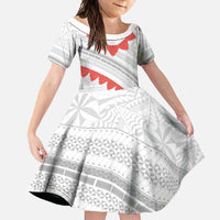 Tonga White Sunday Family Matching Tank Maxi Dress and Hawaiian Shirt Heilala Flowers Tongan Ngatu Pattern