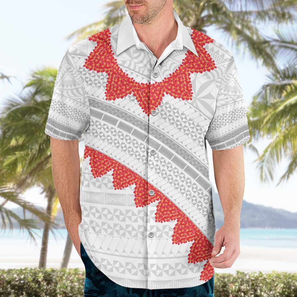 Tonga White Sunday Hawaiian Shirt Heilala Flowers Tongan Ngatu Pattern