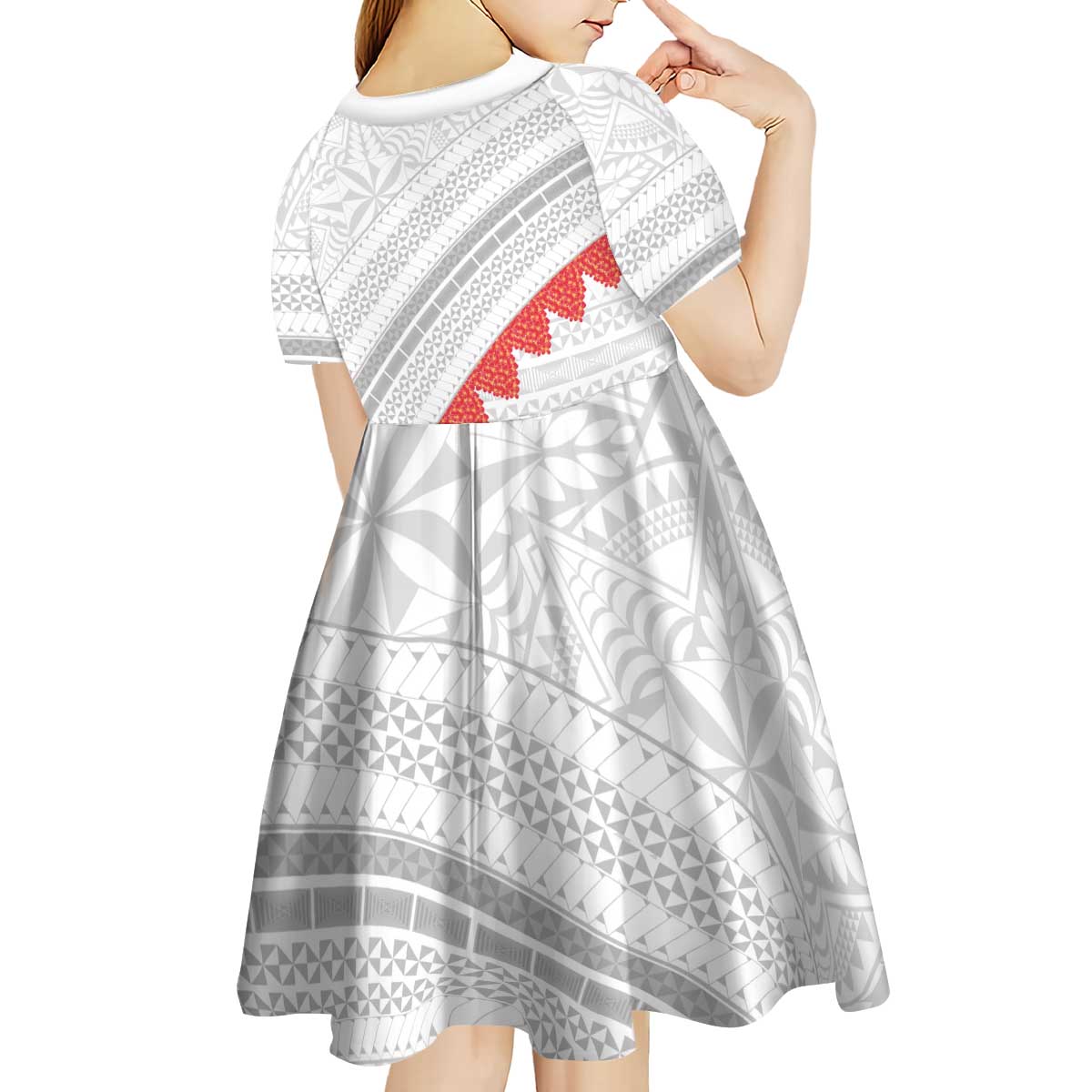 Tonga White Sunday Kid Short Sleeve Dress Heilala Flowers Tongan Ngatu Pattern LT14 - Polynesian Pride