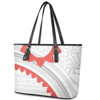Tonga White Sunday Leather Tote Bag Heilala Flowers Tongan Ngatu Pattern