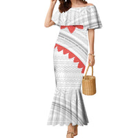 Tonga White Sunday Mermaid Dress Heilala Flowers Tongan Ngatu Pattern