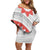 Tonga White Sunday Off Shoulder Short Dress Heilala Flowers Tongan Ngatu Pattern
