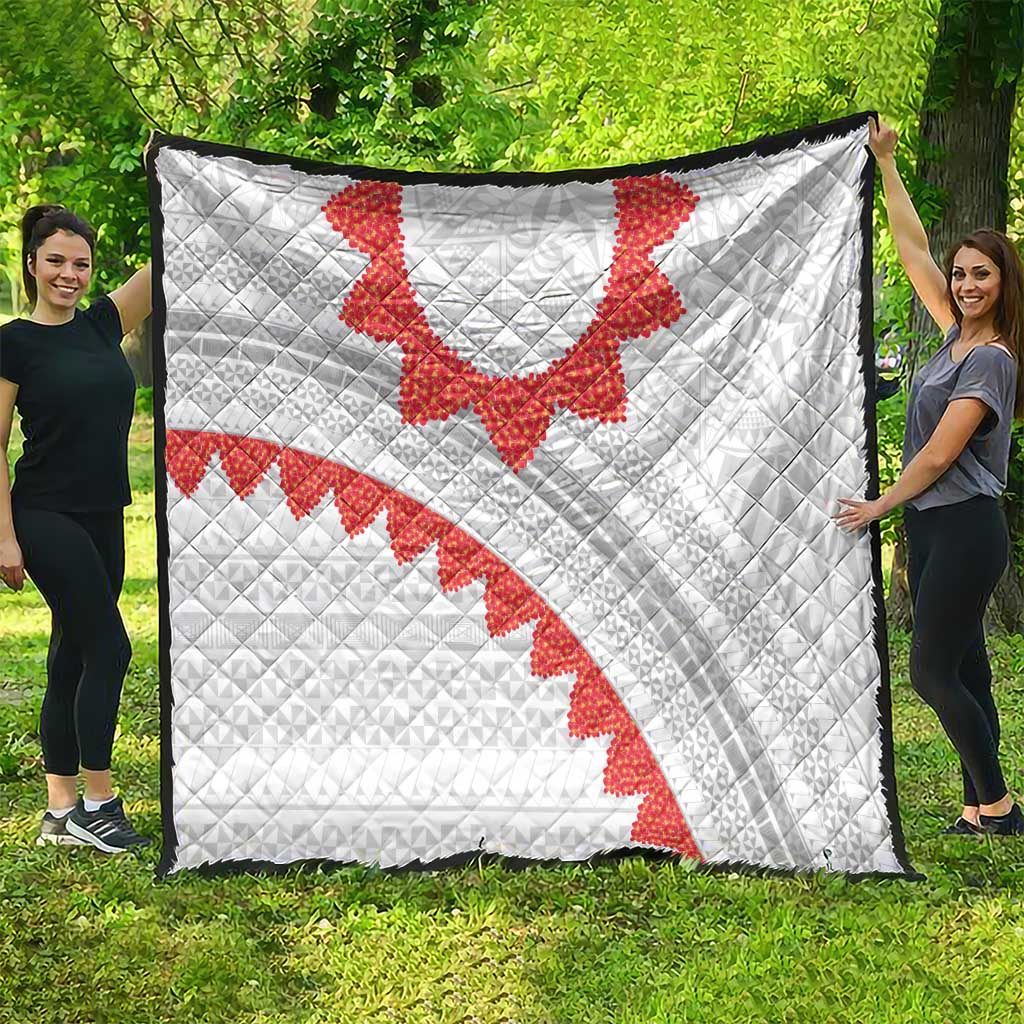 Tonga White Sunday Quilt Heilala Flowers Tongan Ngatu Pattern