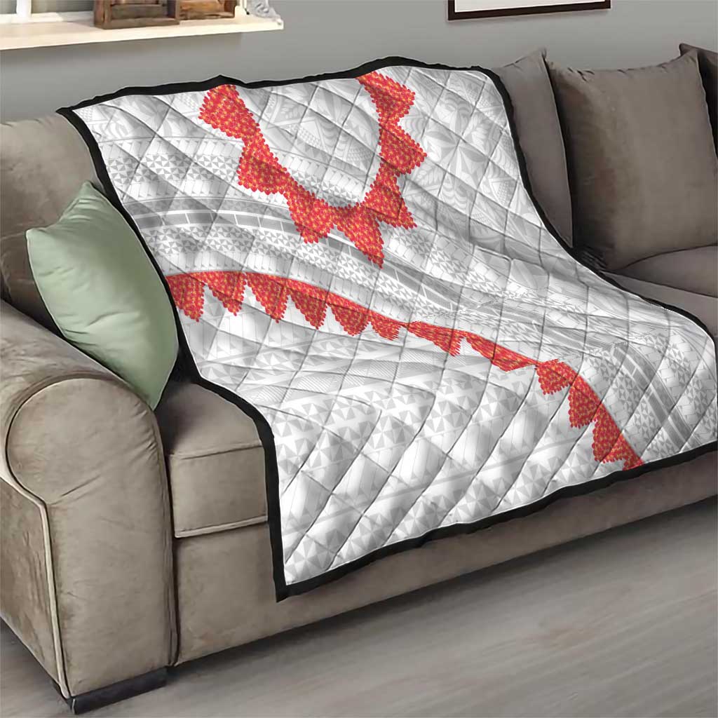 Tonga White Sunday Quilt Heilala Flowers Tongan Ngatu Pattern
