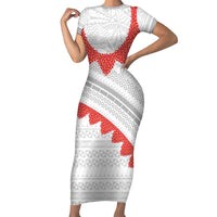 Tonga White Sunday Short Sleeve Bodycon Dress Heilala Flowers Tongan Ngatu Pattern