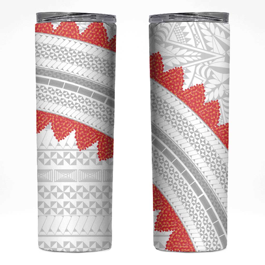 Tonga White Sunday Skinny Tumbler Heilala Flowers Tongan Ngatu Pattern