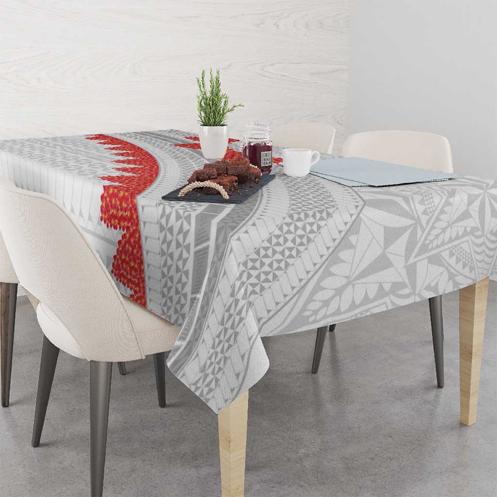 Tonga White Sunday Tablecloth Heilala Flowers Tongan Ngatu Pattern