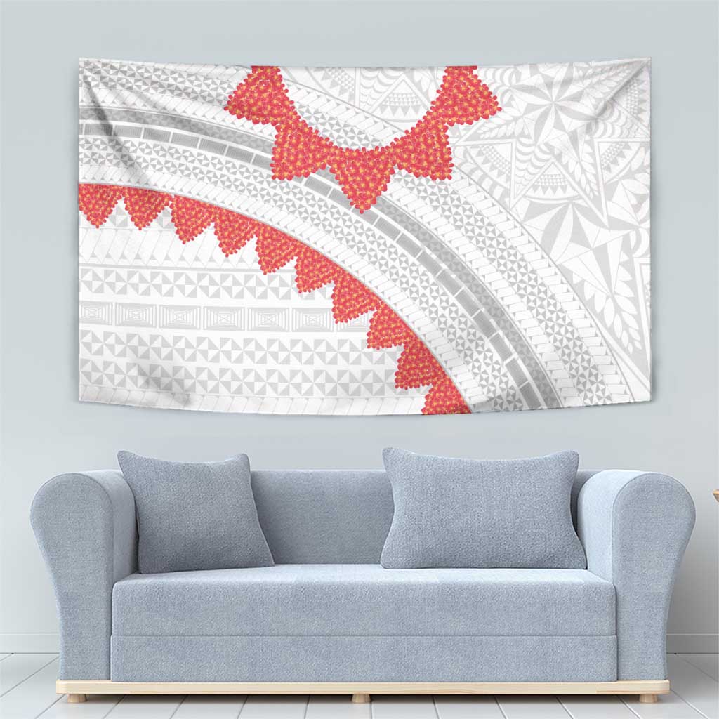 Tonga White Sunday Tapestry Heilala Flowers Tongan Ngatu Pattern