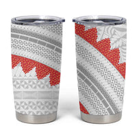 Tonga White Sunday Tumbler Cup Heilala Flowers Tongan Ngatu Pattern