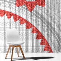 Tonga White Sunday Window Curtain Heilala Flowers Tongan Ngatu Pattern