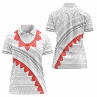 Tonga White Sunday Women Polo Shirt Heilala Flowers Tongan Ngatu Pattern