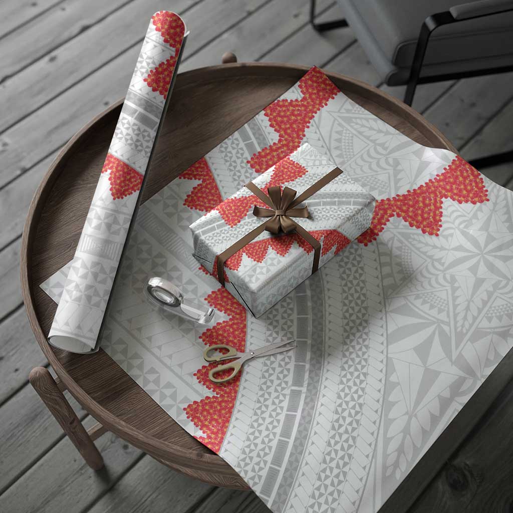 Tonga White Sunday Wrapping Paper Heilala Flowers Tongan Ngatu Pattern - Polynesian Pride