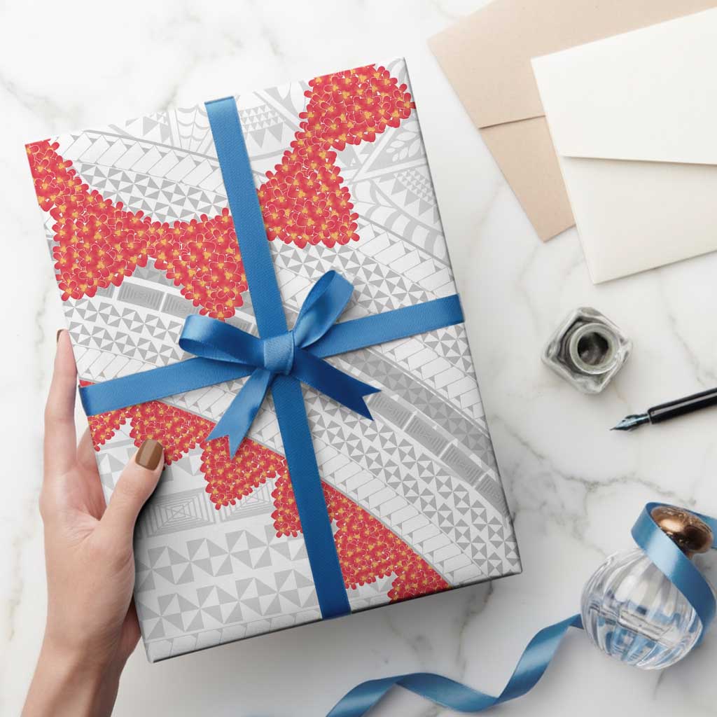 Tonga White Sunday Wrapping Paper Heilala Flowers Tongan Ngatu Pattern - Polynesian Pride