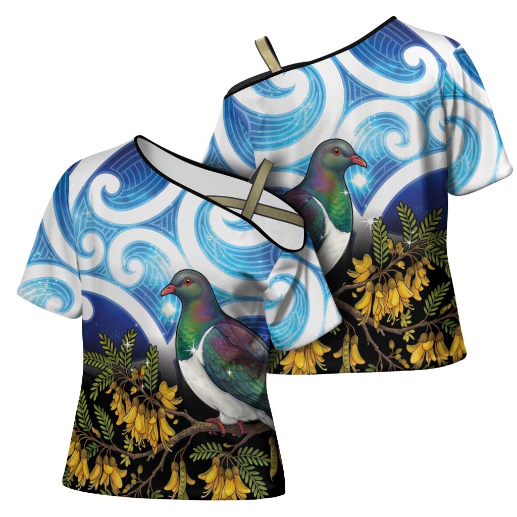 Kekeru New Zealand Matariki Cross Shoulder Shirt Kukupa Kowhai Maori New Year Blue Version