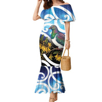 Kekeru New Zealand Matariki Family Matching Mermaid Dress and Hawaiian Shirt Kukupa Kowhai Maori New Year Blue Version