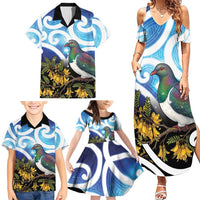 Kekeru New Zealand Matariki Family Matching Summer Maxi Dress and Hawaiian Shirt Kukupa Kowhai Maori New Year Blue Version LT14 - Polynesian Pride