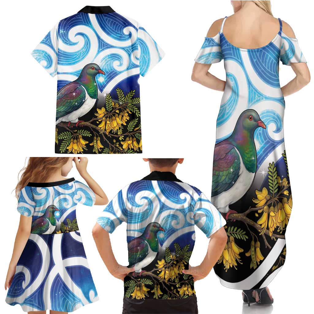 Kekeru New Zealand Matariki Family Matching Summer Maxi Dress and Hawaiian Shirt Kukupa Kowhai Maori New Year Blue Version LT14 - Polynesian Pride