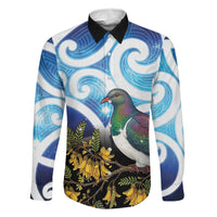 Kekeru New Zealand Matariki Family Matching Summer Maxi Dress and Hawaiian Shirt Kukupa Kowhai Maori New Year Blue Version LT14 Dad's Shirt - Long Sleeve Blue - Polynesian Pride