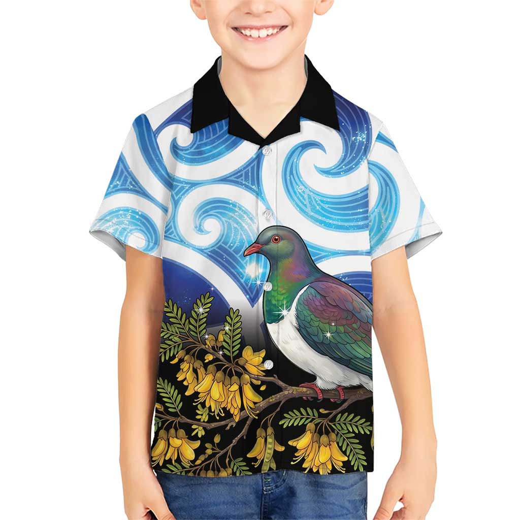 Kekeru New Zealand Matariki Family Matching Summer Maxi Dress and Hawaiian Shirt Kukupa Kowhai Maori New Year Blue Version LT14 Son's Shirt Blue - Polynesian Pride