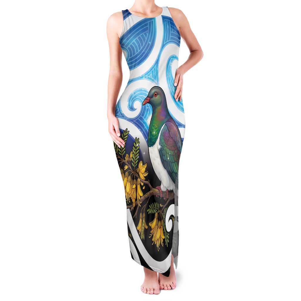 Kekeru New Zealand Matariki Family Matching Tank Maxi Dress and Hawaiian Shirt Kukupa Kowhai Maori New Year Blue Version