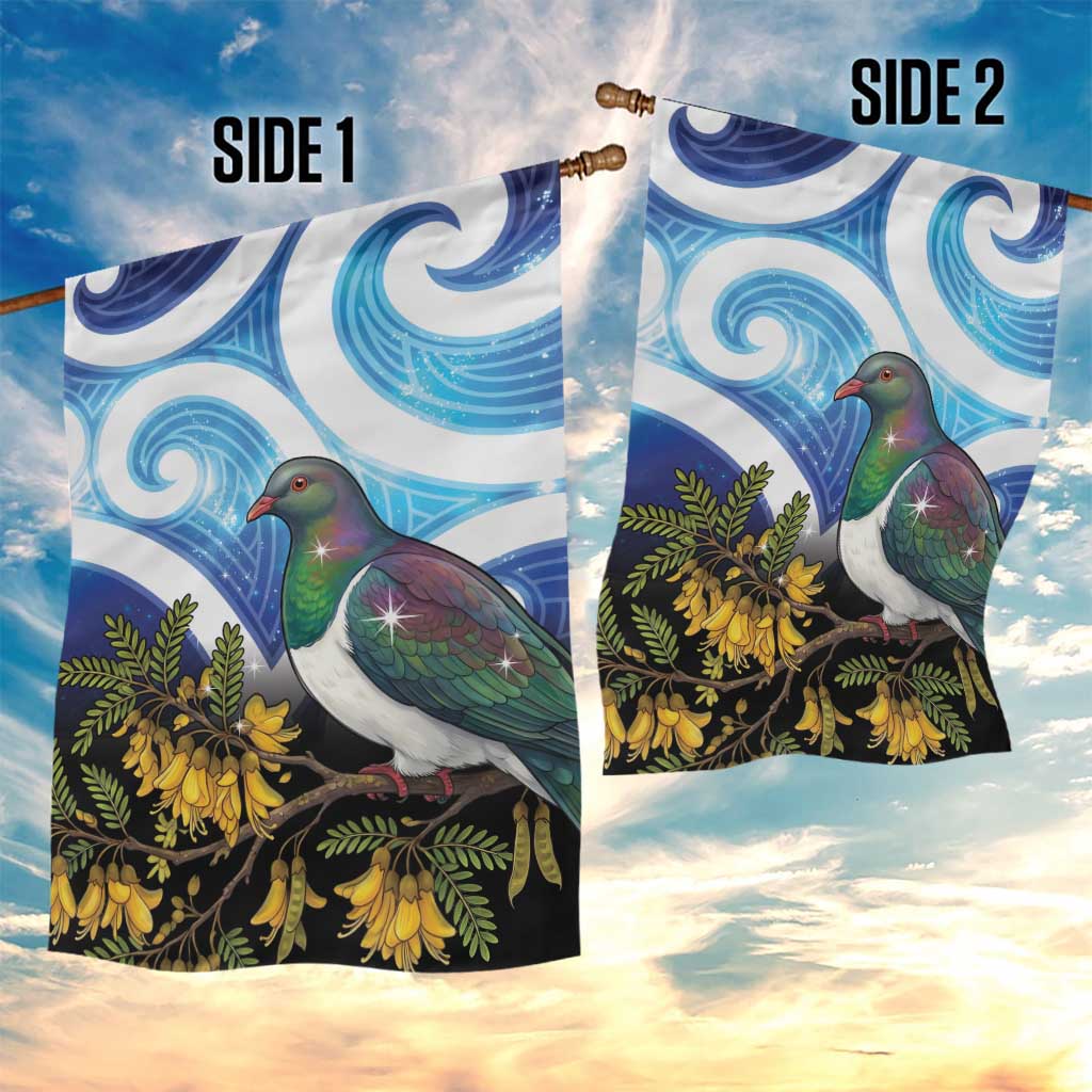 Kekeru New Zealand Matariki Garden Flag Kukupa Kowhai Maori New Year Blue Version LT14 - Polynesian Pride