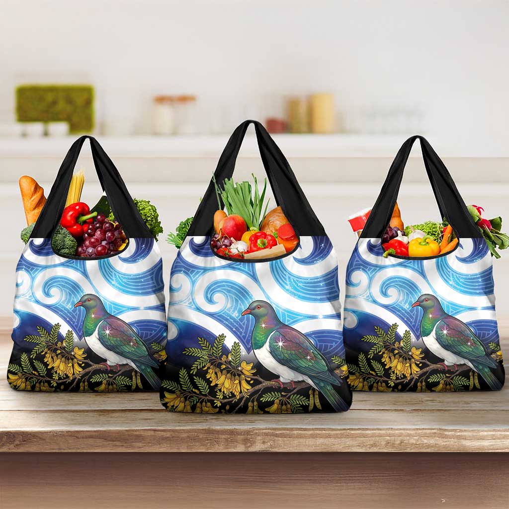Kekeru New Zealand Matariki Grocery Bag Kukupa Kowhai Maori New Year Blue Version LT14 3-pack One Size Blue - Polynesian Pride