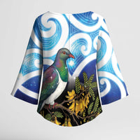 Kekeru New Zealand Matariki Kimono Sleeve Blouse Kukupa Kowhai Maori New Year Blue Version