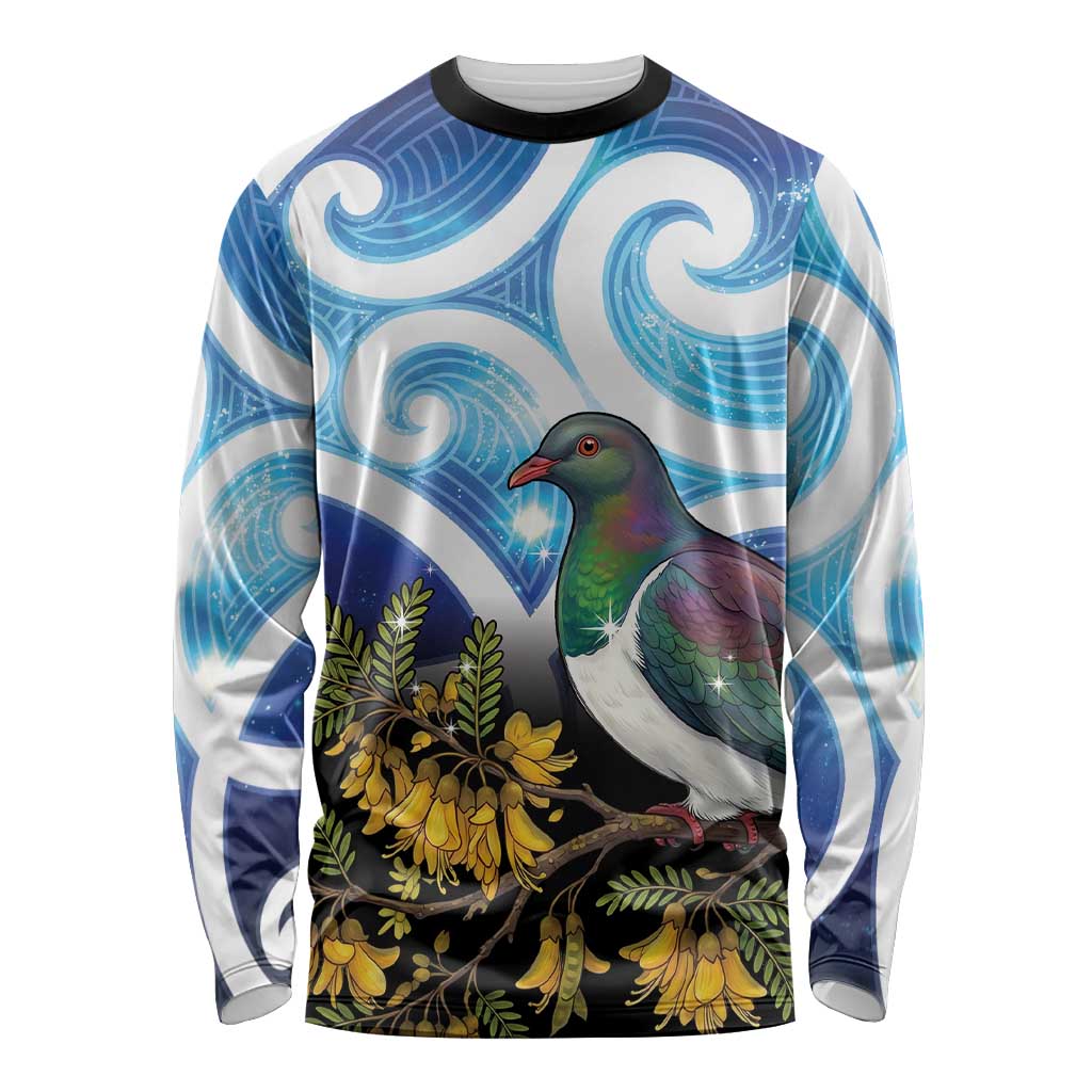 Kekeru New Zealand Matariki Long Sleeve Shirt Kukupa Kowhai Maori New Year Blue Version