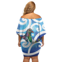 Kekeru New Zealand Matariki Off Shoulder Short Dress Kukupa Kowhai Maori New Year Blue Version