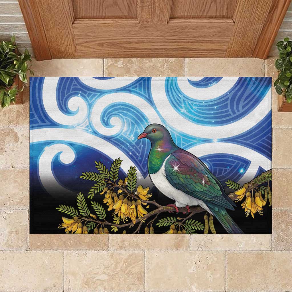 Kekeru New Zealand Matariki Rubber Doormat Kukupa Kowhai Maori New Year Blue Version