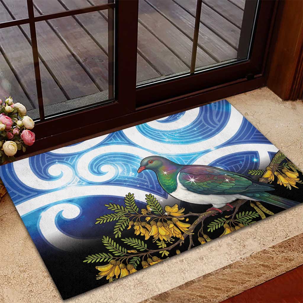 Kekeru New Zealand Matariki Rubber Doormat Kukupa Kowhai Maori New Year Blue Version