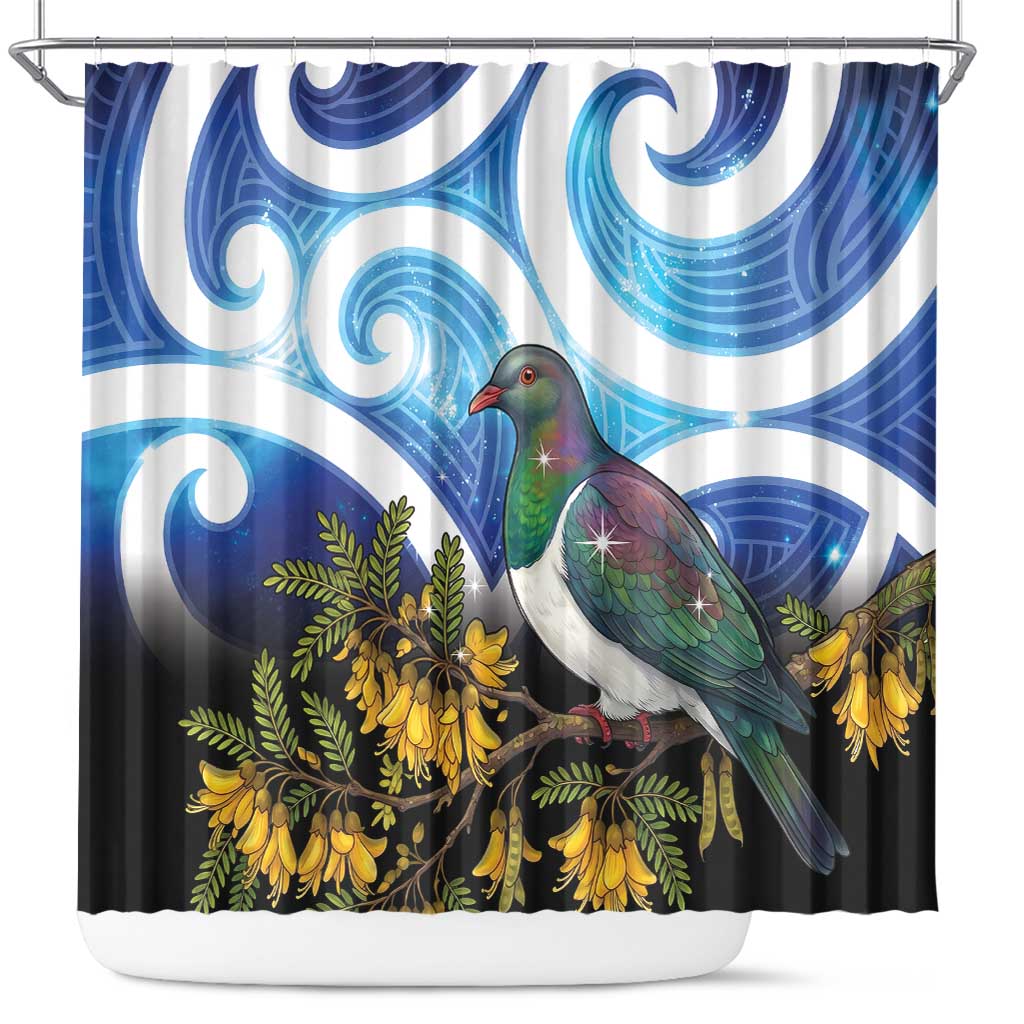 Kekeru New Zealand Matariki Shower Curtain Kukupa Kowhai Maori New Year Blue Version LT14 Blue - Polynesian Pride