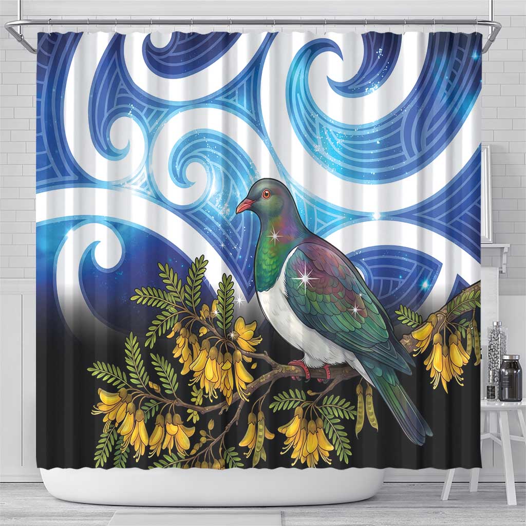 Kekeru New Zealand Matariki Shower Curtain Kukupa Kowhai Maori New Year Blue Version LT14 - Polynesian Pride
