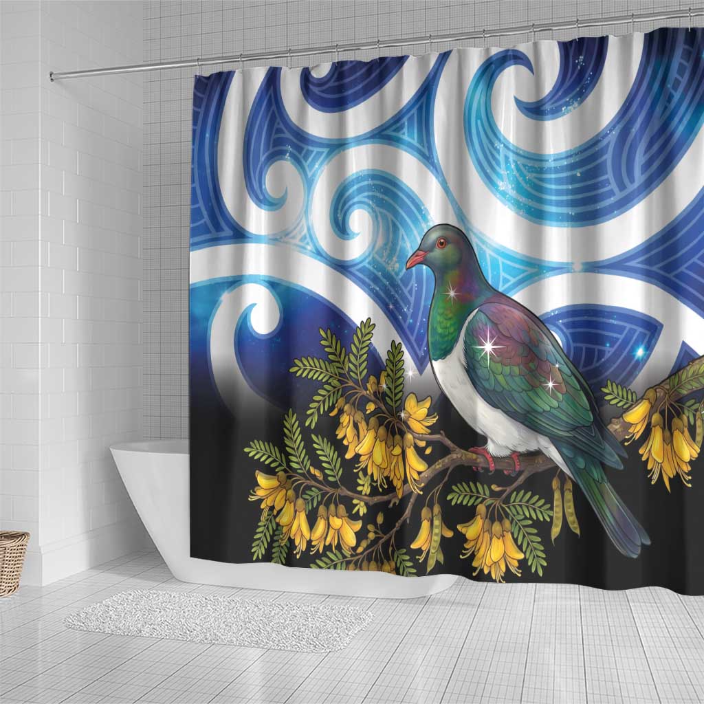 Kekeru New Zealand Matariki Shower Curtain Kukupa Kowhai Maori New Year Blue Version LT14 - Polynesian Pride