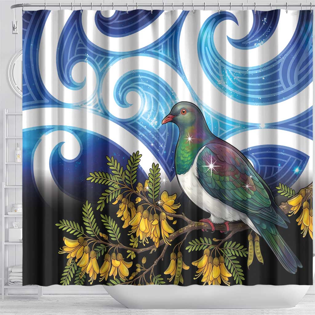 Kekeru New Zealand Matariki Shower Curtain Kukupa Kowhai Maori New Year Blue Version LT14 - Polynesian Pride